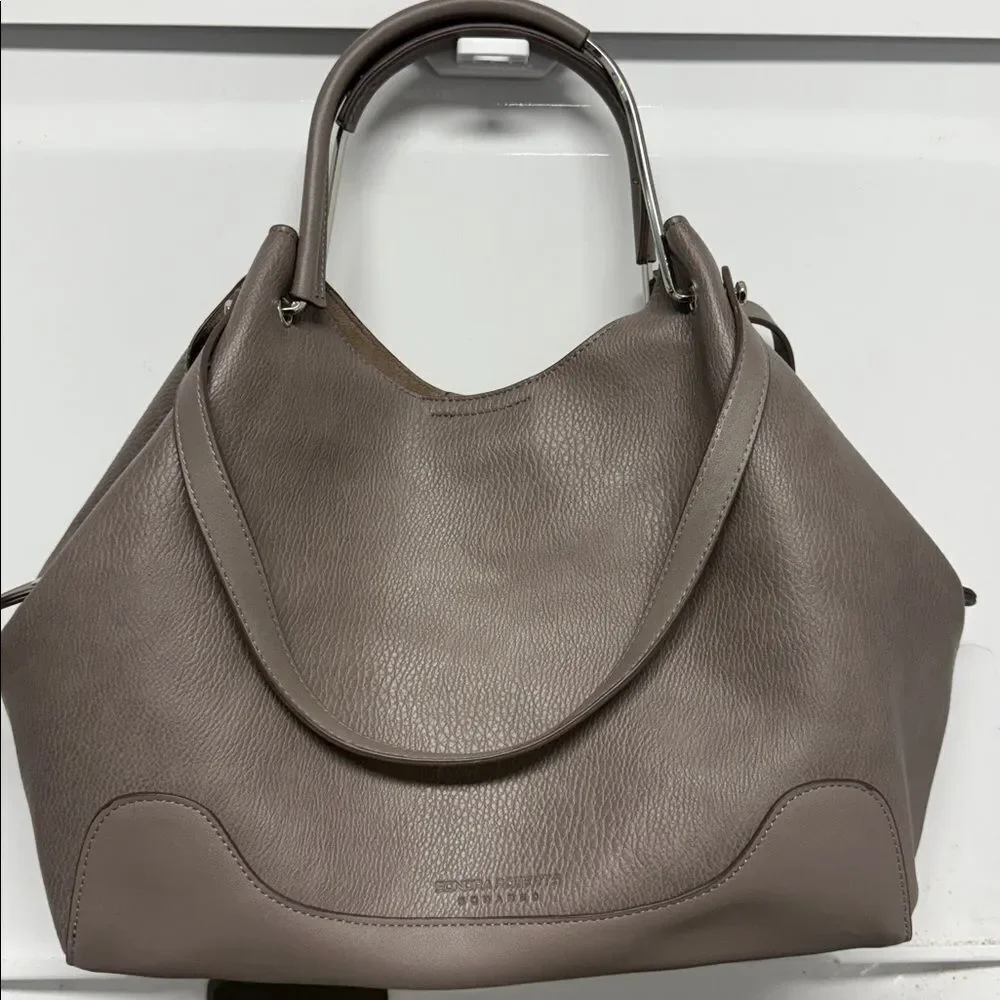 Elegant Taupe Leather Tote Bag SONDRA ROBERTS Squared Leather Gray LIKE NEW